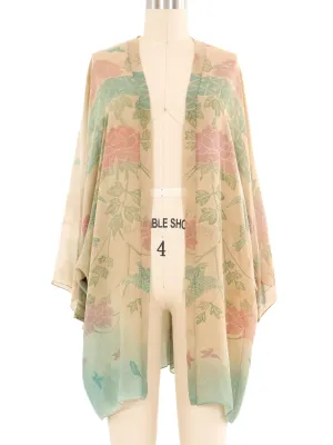 1920s Floral Silk Chiffon Kimono