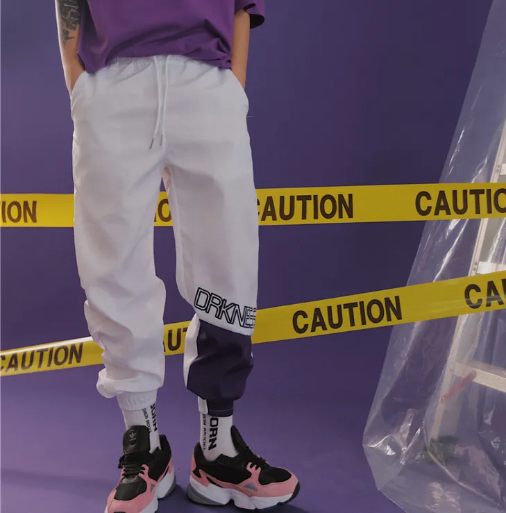 2021 autumn Japanese hip hop trousers hit color stitching feet casual pants drawstring letters printed bouquet foot sweatpants