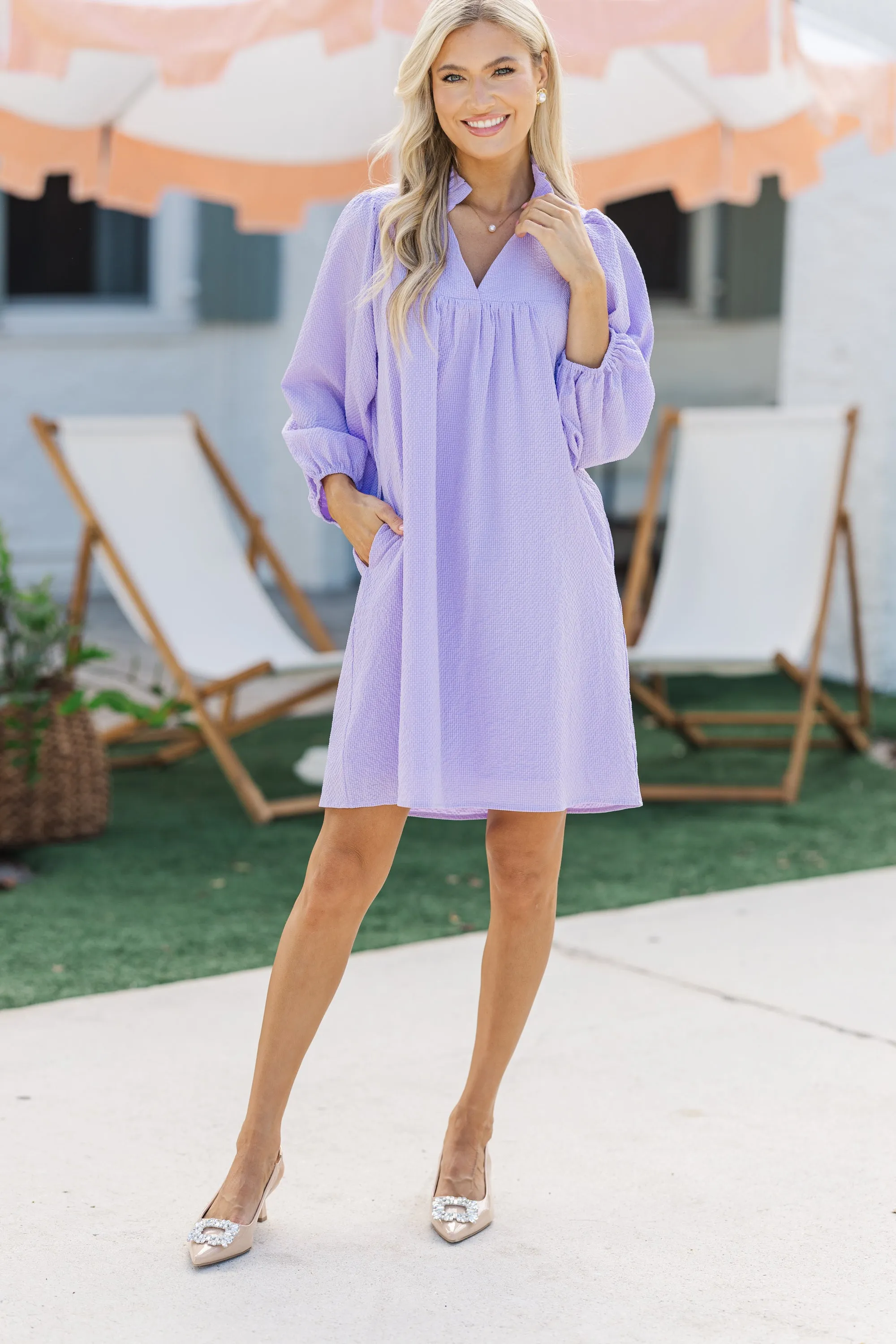Above And Beyond Lavender Textured Shift Dress