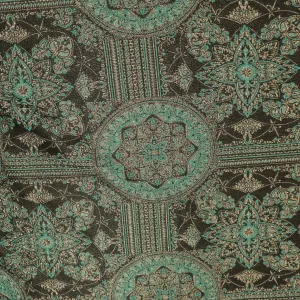 Aqua and Gold Abstract Floral Brocade Fabric