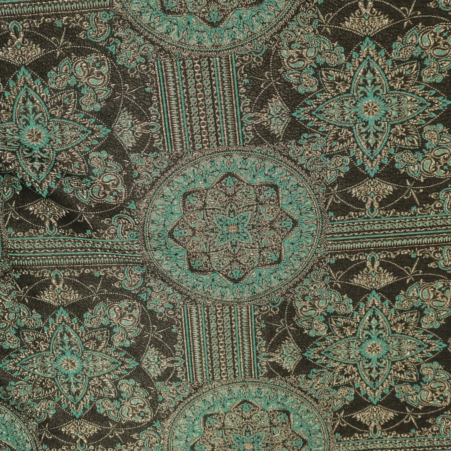 Aqua and Gold Abstract Floral Brocade Fabric