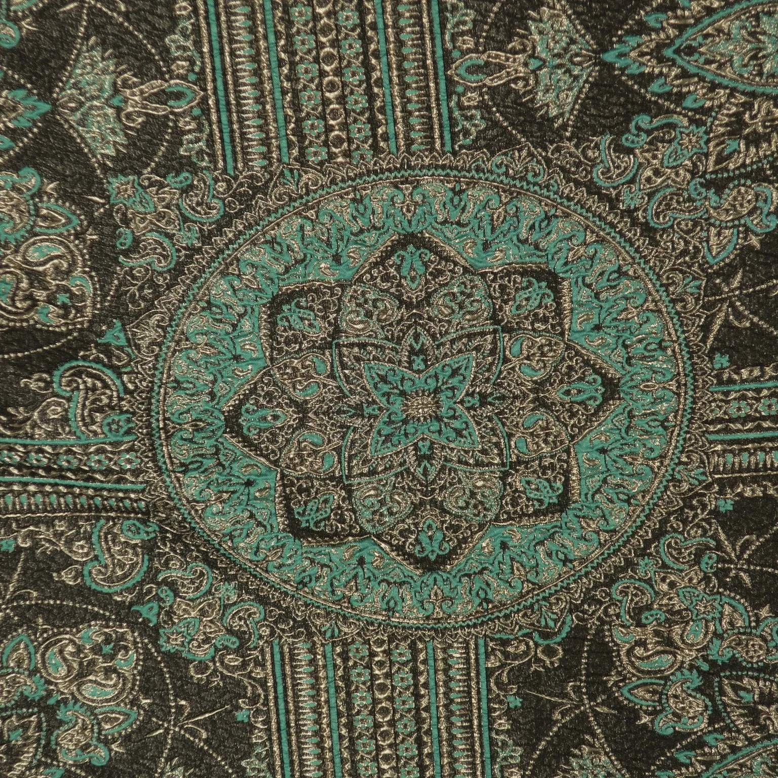 Aqua and Gold Abstract Floral Brocade Fabric