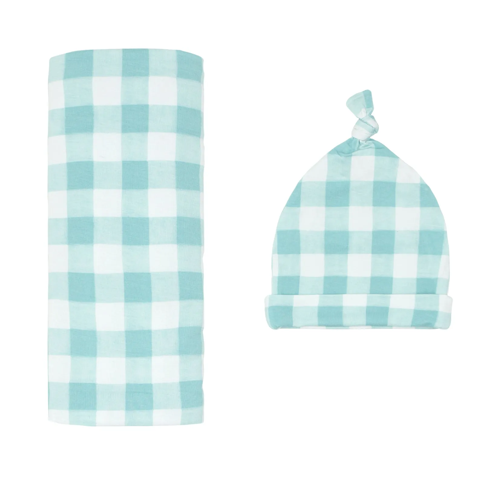 Aqua Gingham Swaddle & Hat Set