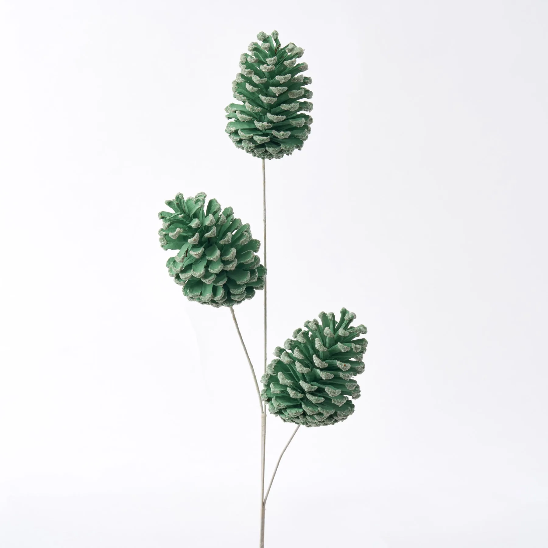 Aqua Green Pinecone with Frosted Glitter Tips on Stem