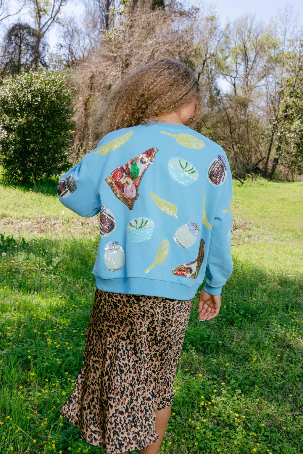 Aqua Scattered Pizza Icon Sweatshirt