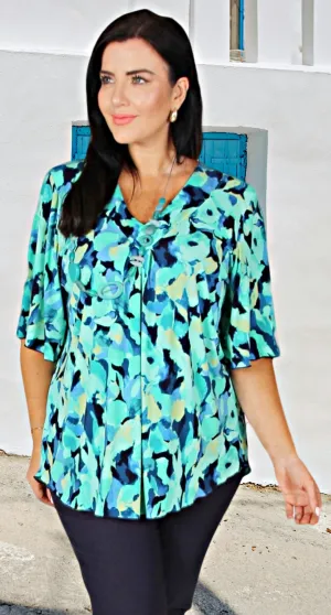 Bella V-Neck Top Aqua|Navy