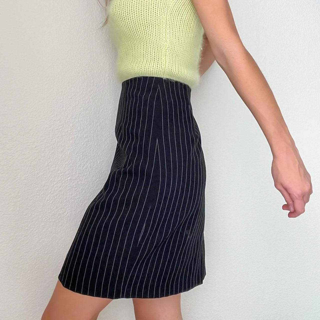 Black Pinstripe Pencil Skirt