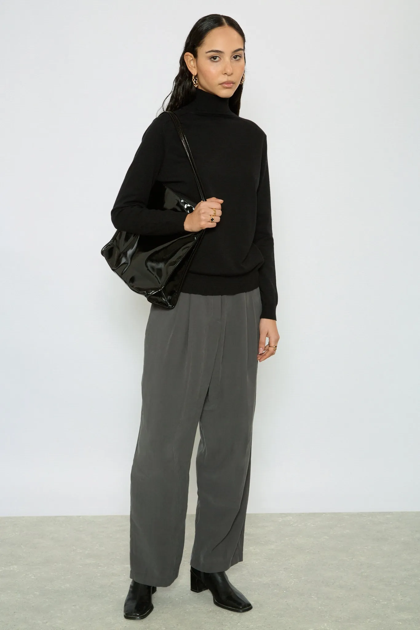 Black semi sheer thin knit turtleneck