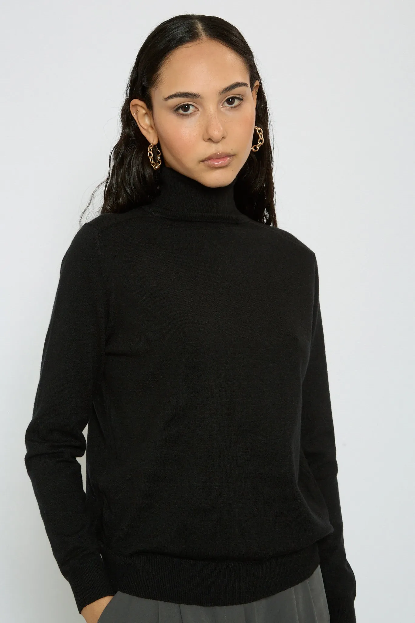 Black semi sheer thin knit turtleneck