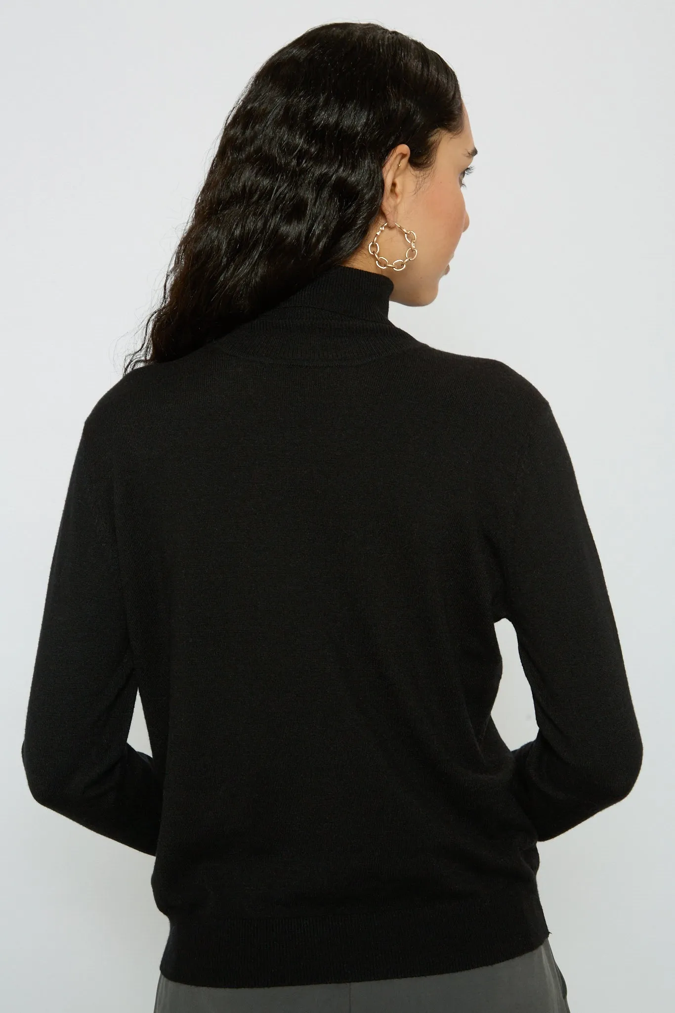 Black semi sheer thin knit turtleneck