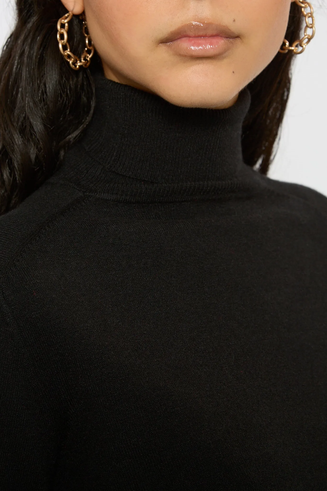 Black semi sheer thin knit turtleneck
