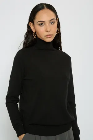 Black semi sheer thin knit turtleneck