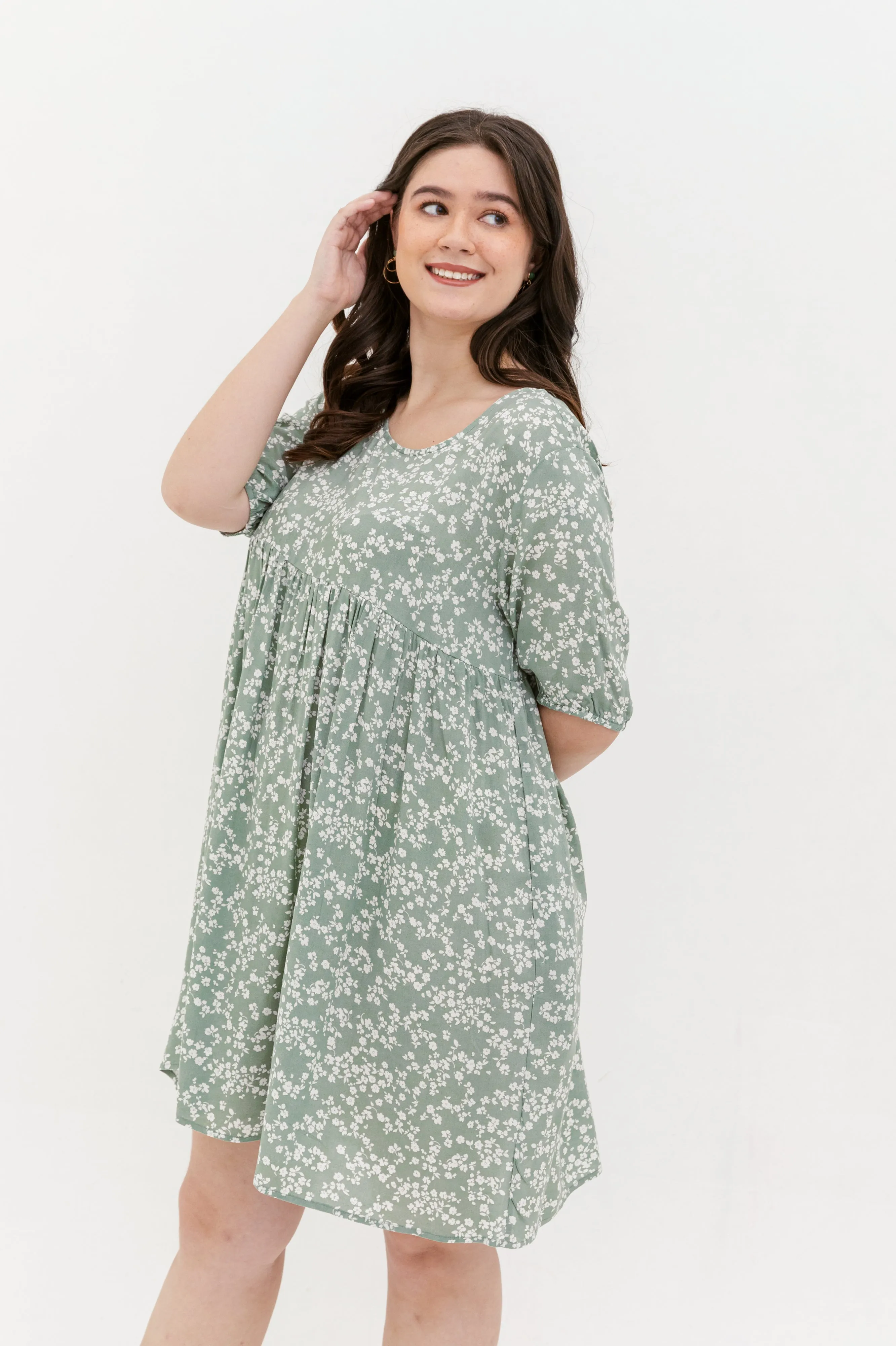 Blair Babydoll Dress In Green Floral
