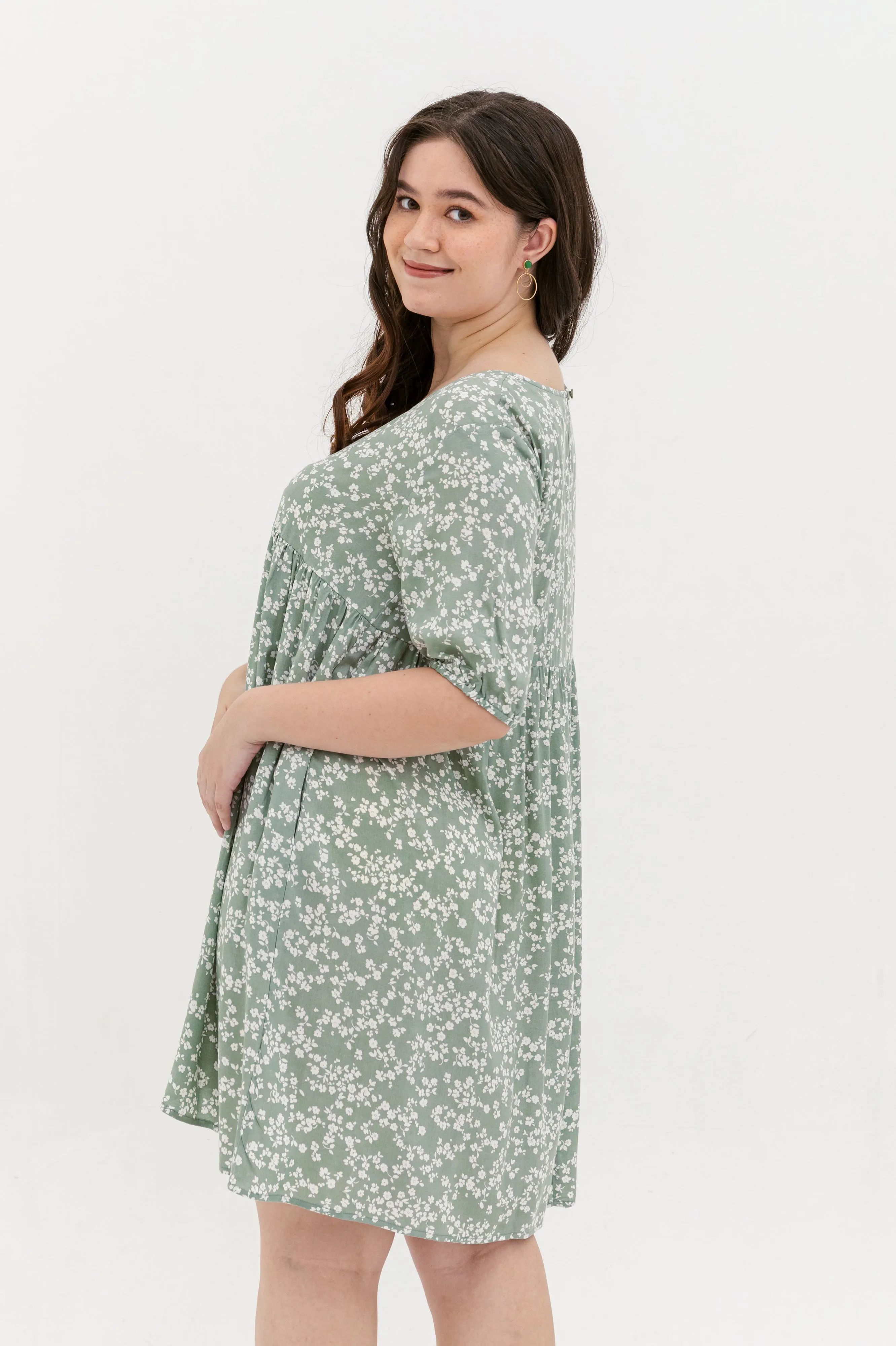 Blair Babydoll Dress In Green Floral