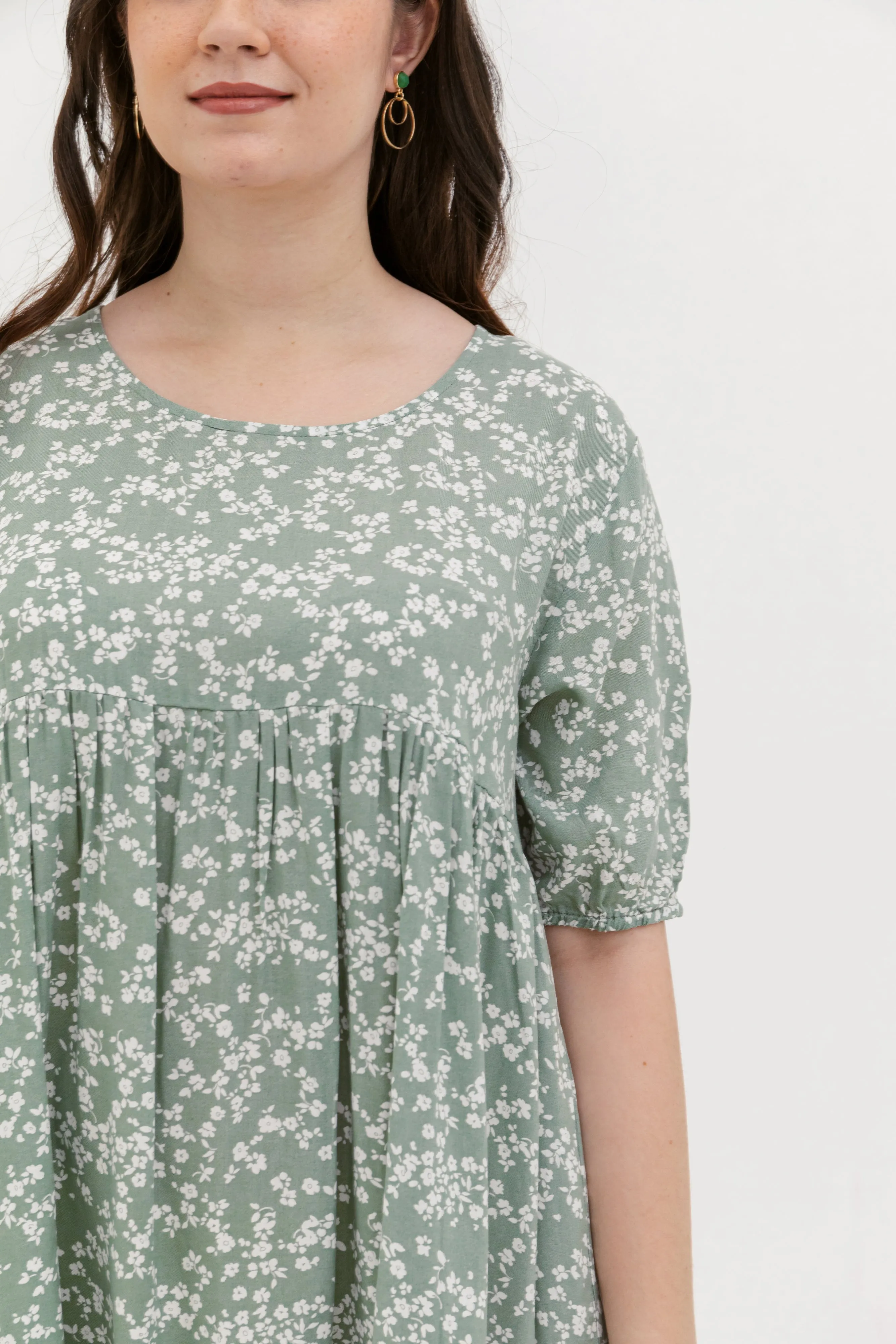 Blair Babydoll Dress In Green Floral
