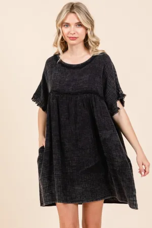 Blue Zone Planet |  Culture Code Short Sleeve Babydoll Texture Dress with Pockets