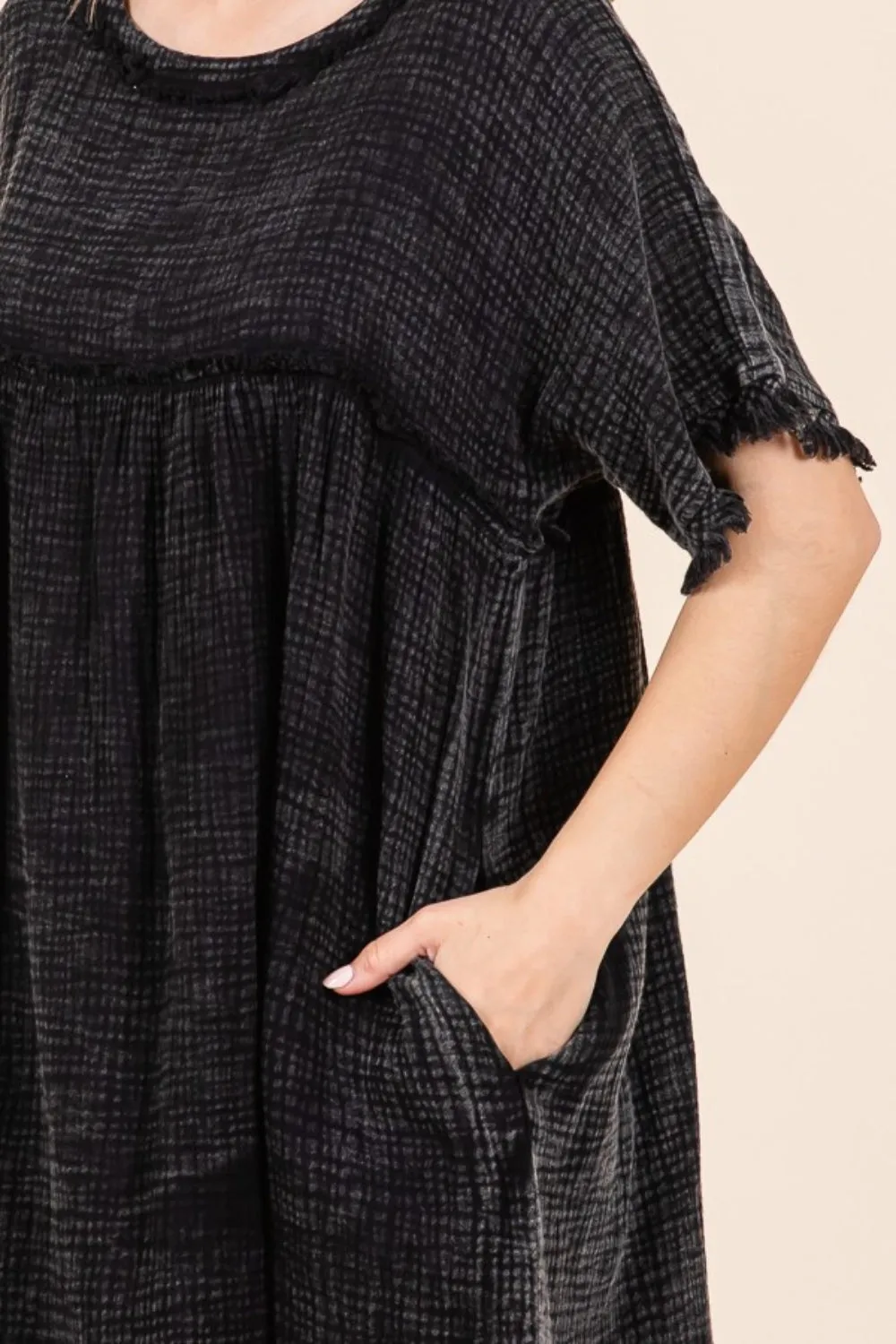 Blue Zone Planet |  Culture Code Short Sleeve Babydoll Texture Dress with Pockets