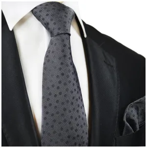 Charcoal Polka Dot Silk Tie and Pocket Square