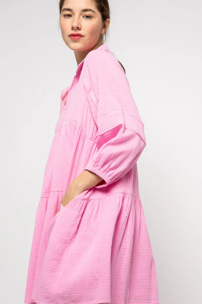 cotton shirt mini dress - cool pink