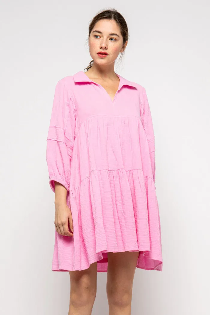 cotton shirt mini dress - cool pink
