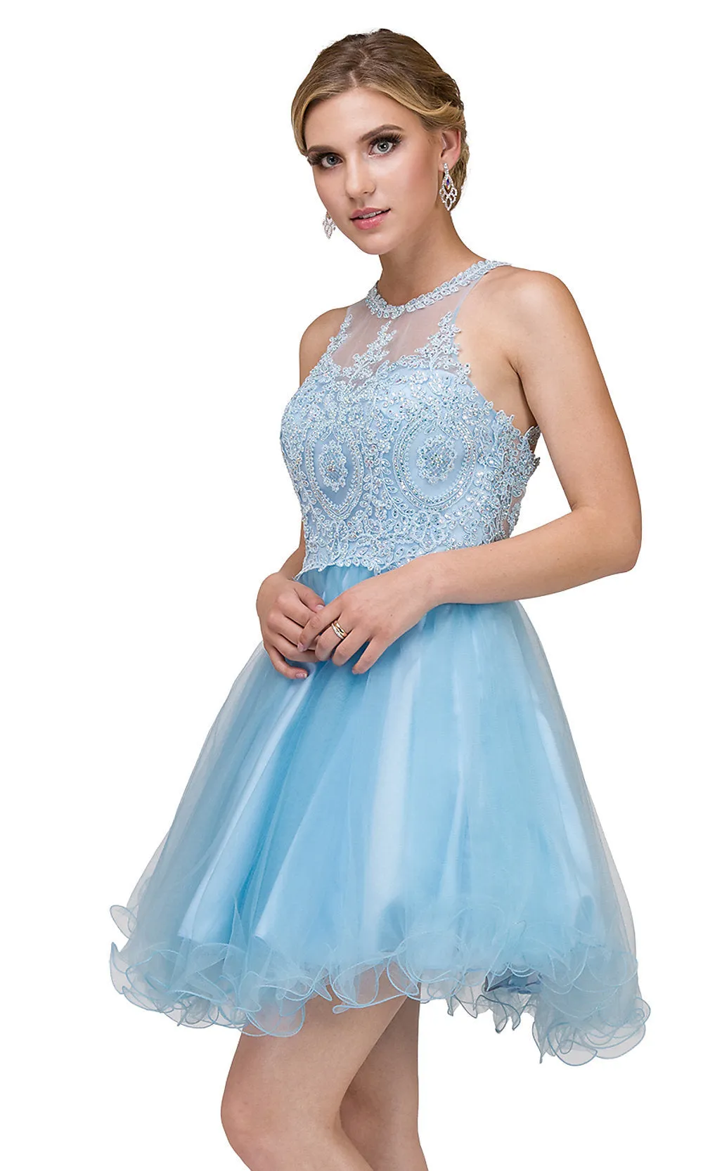 High-Neck Babydoll Fancy Short Homecoming Dress