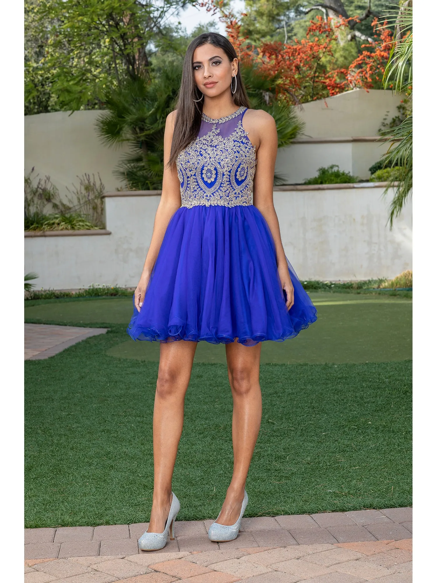 High-Neck Babydoll Fancy Short Homecoming Dress