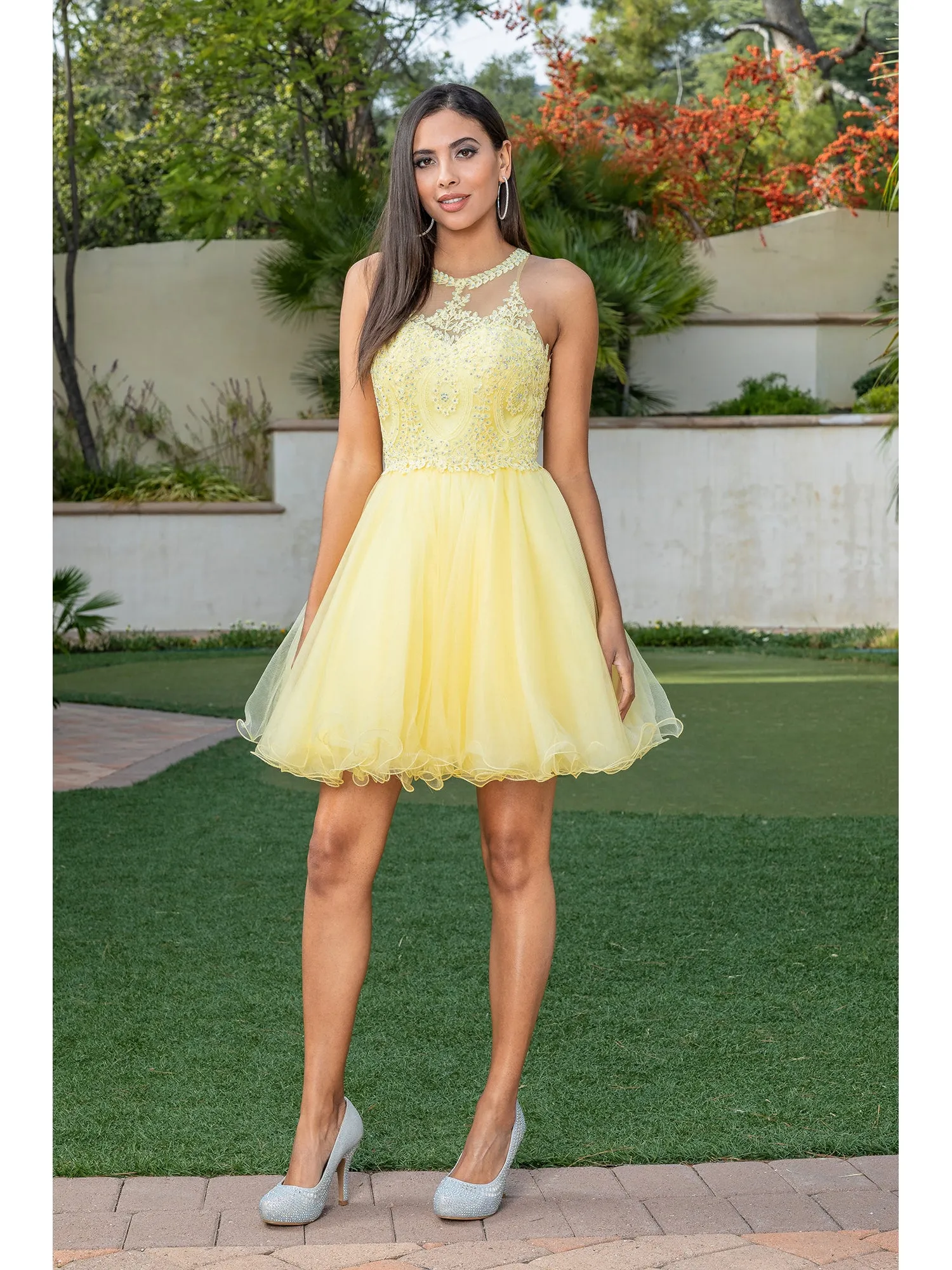 High-Neck Babydoll Fancy Short Homecoming Dress