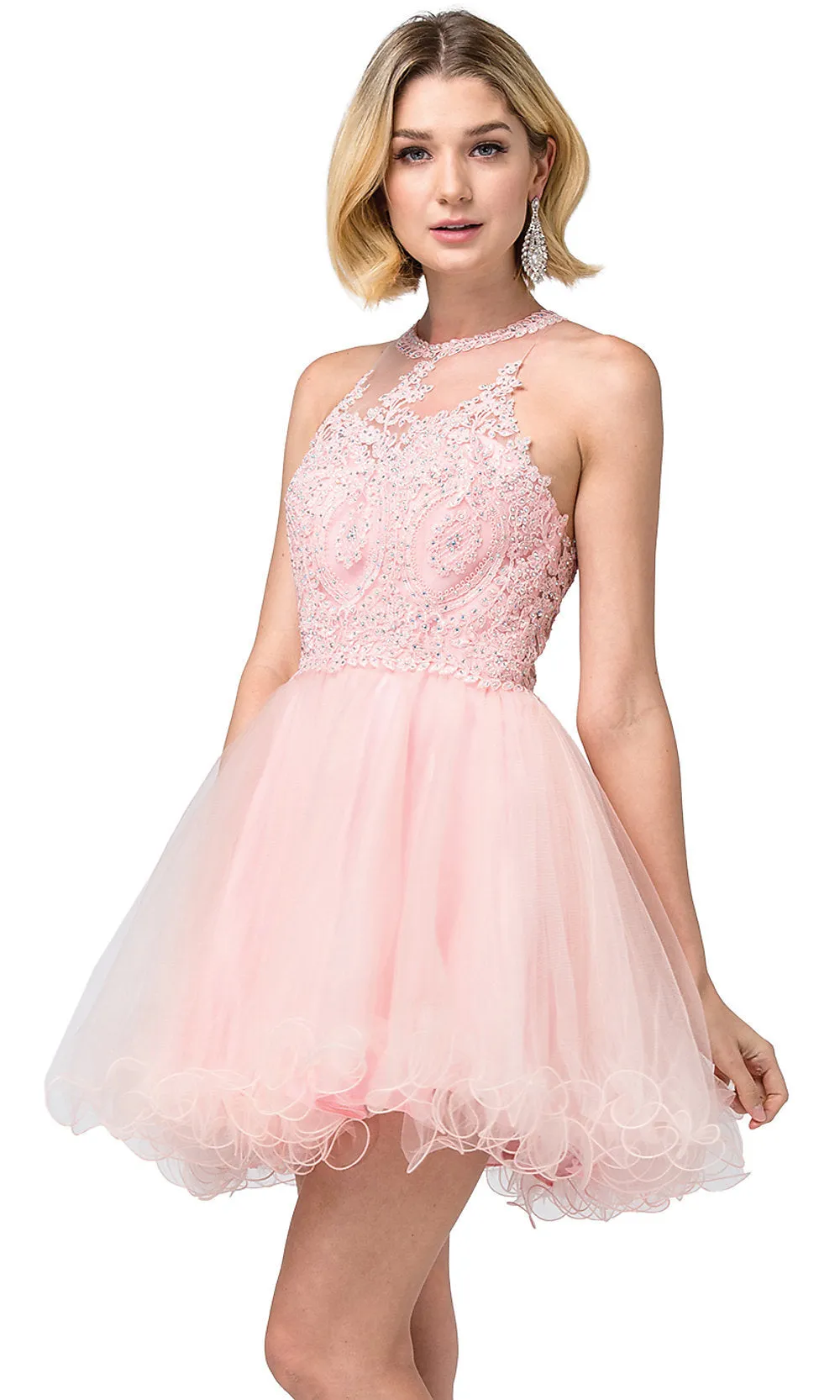 High-Neck Babydoll Fancy Short Homecoming Dress
