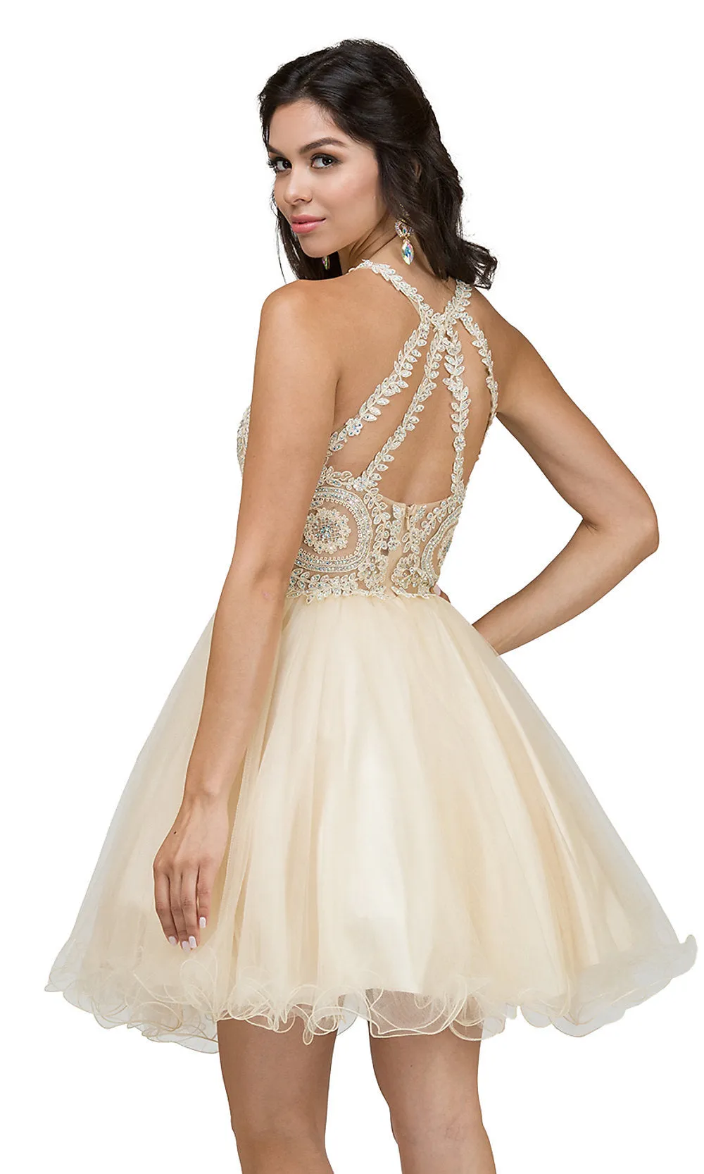 High-Neck Babydoll Fancy Short Homecoming Dress