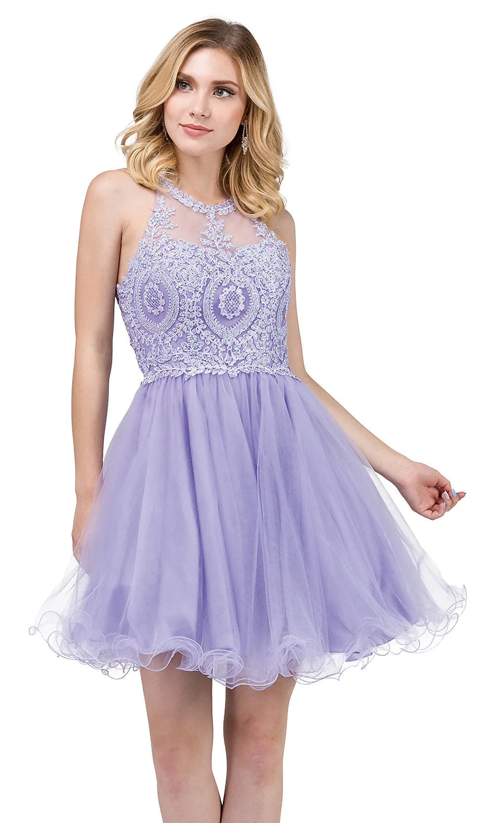 High-Neck Babydoll Fancy Short Homecoming Dress