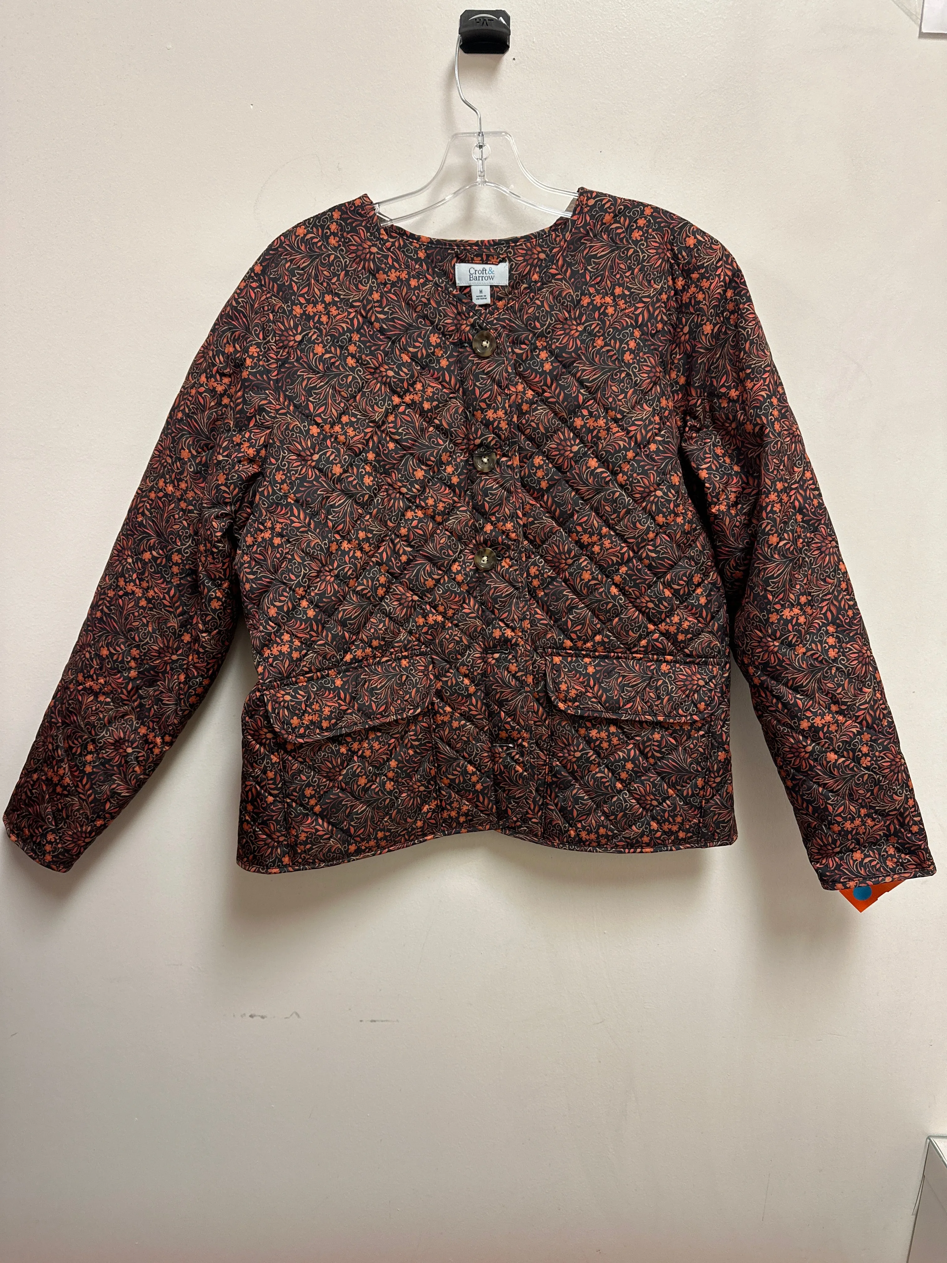 Jacket Puffer & Quilted By Croft And Barrow In Black & Orange, Size: M
