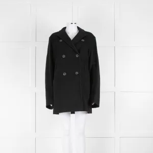 Jil Sander Black Wool Pea Coat with Quilted Lining