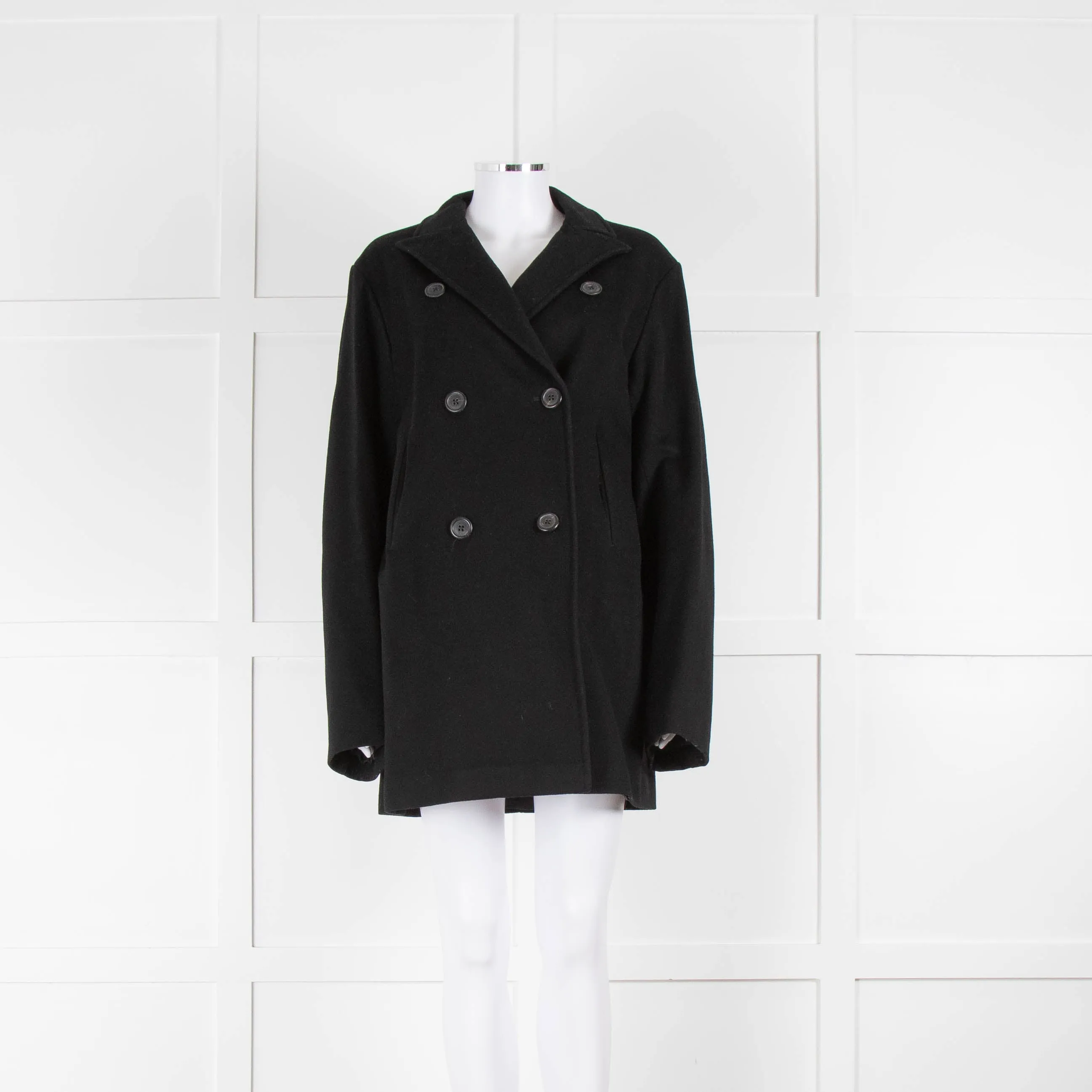 Jil Sander Black Wool Pea Coat with Quilted Lining