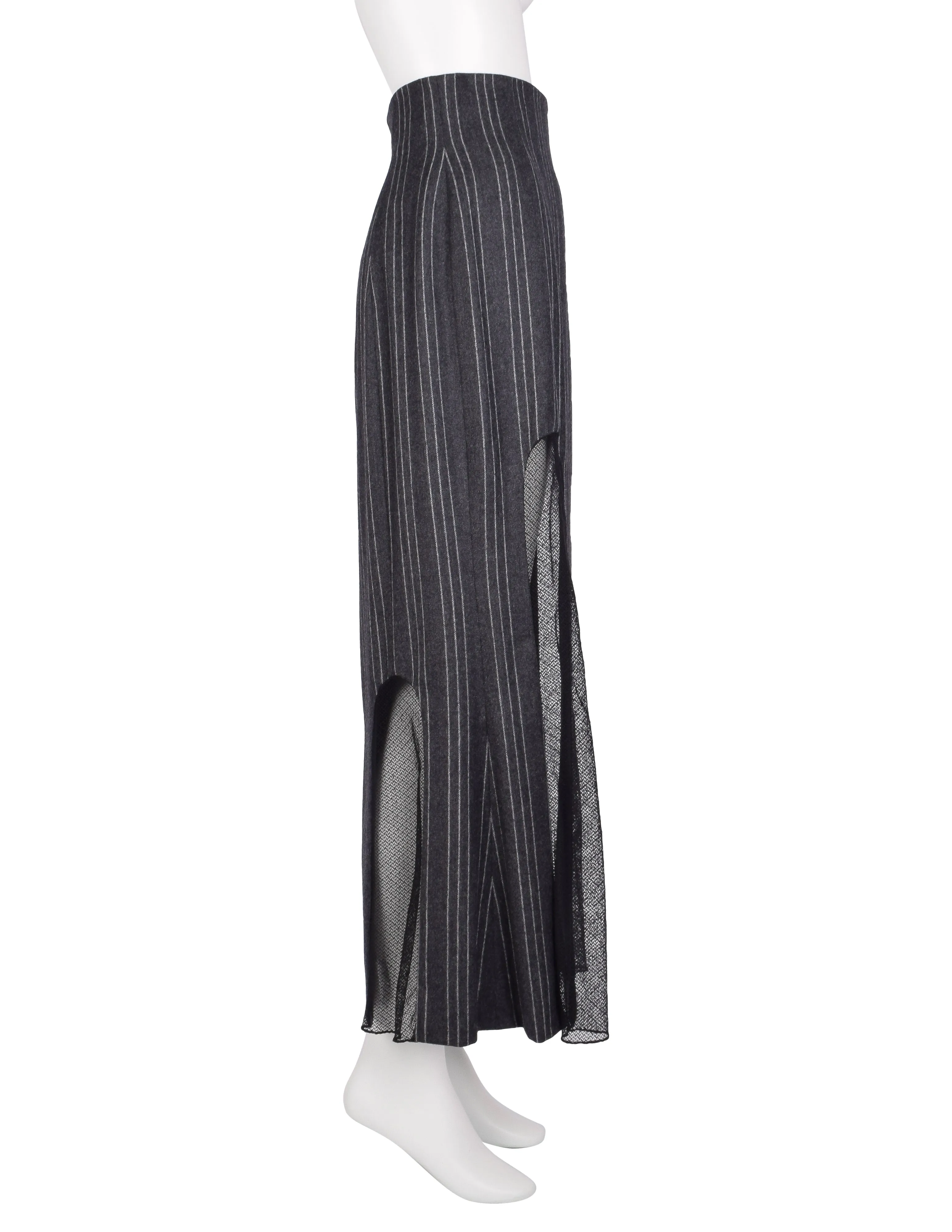 Karl Lagerfeld Vintage AW 1993 Grey Pinstripe Wool Mesh Panel Skirt