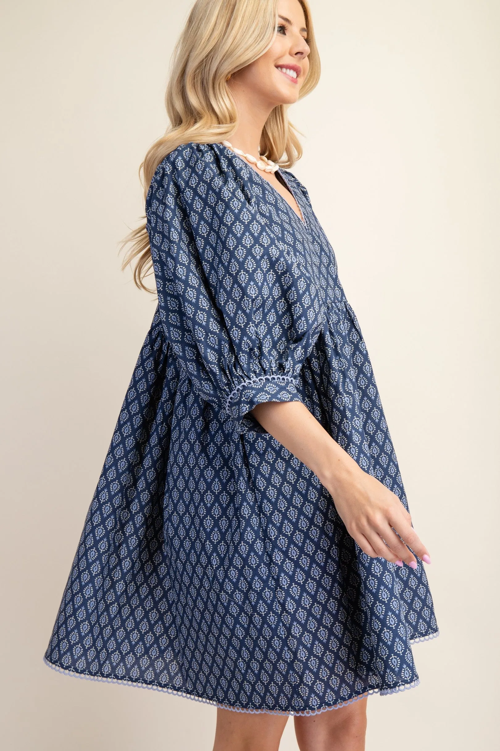 KATIE PRINTED MINI BABYDOLL DRESS