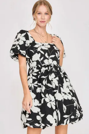 Lush Two Tone Floral Print Babydoll Dress