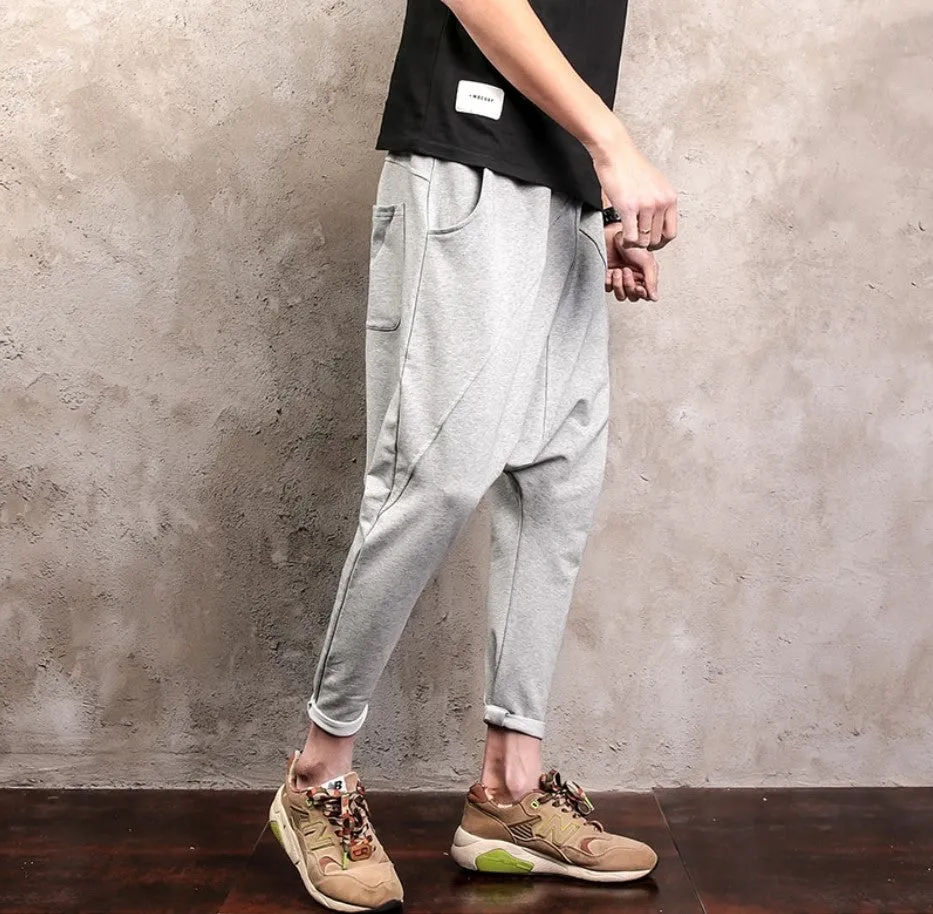 Men's Autumn Cotton Elastic Waist Harem Cross Sweatpants