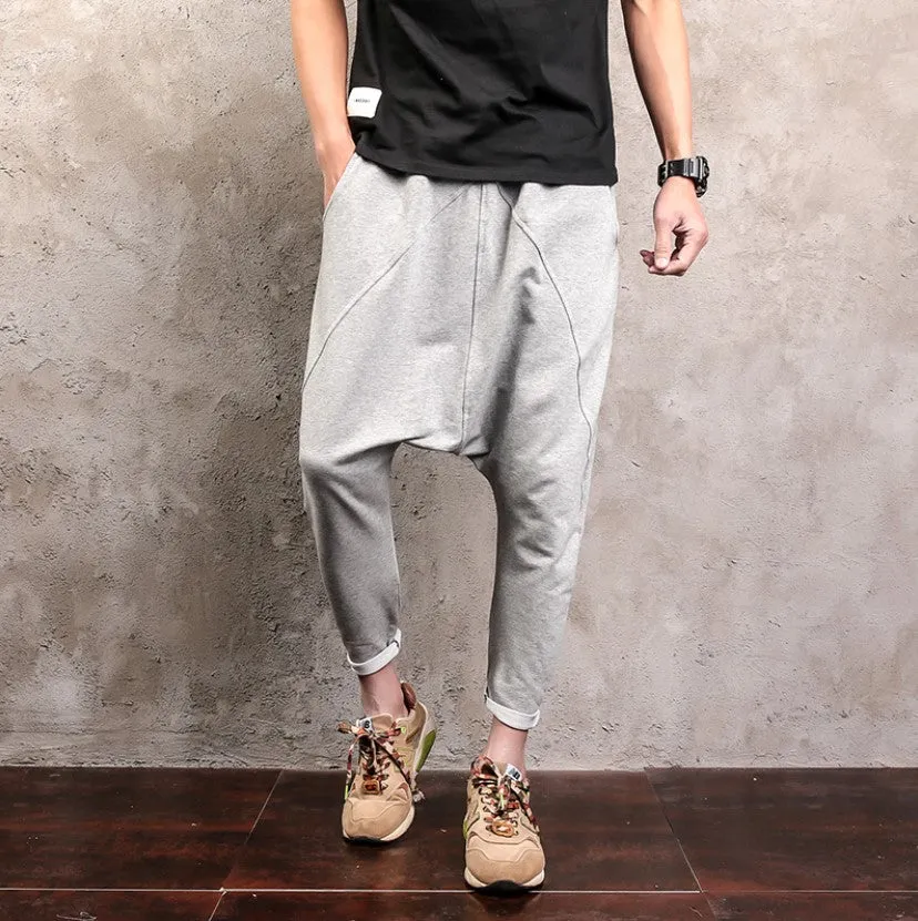 Men's Autumn Cotton Elastic Waist Harem Cross Sweatpants