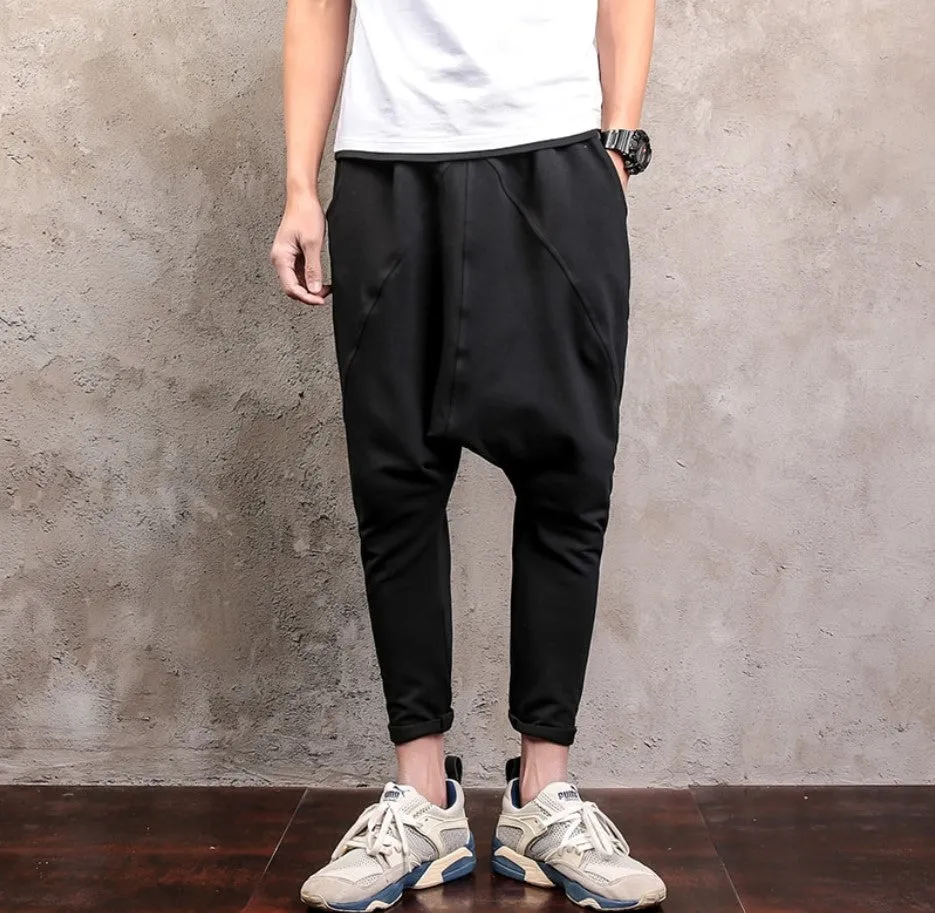 Men's Autumn Cotton Elastic Waist Harem Cross Sweatpants