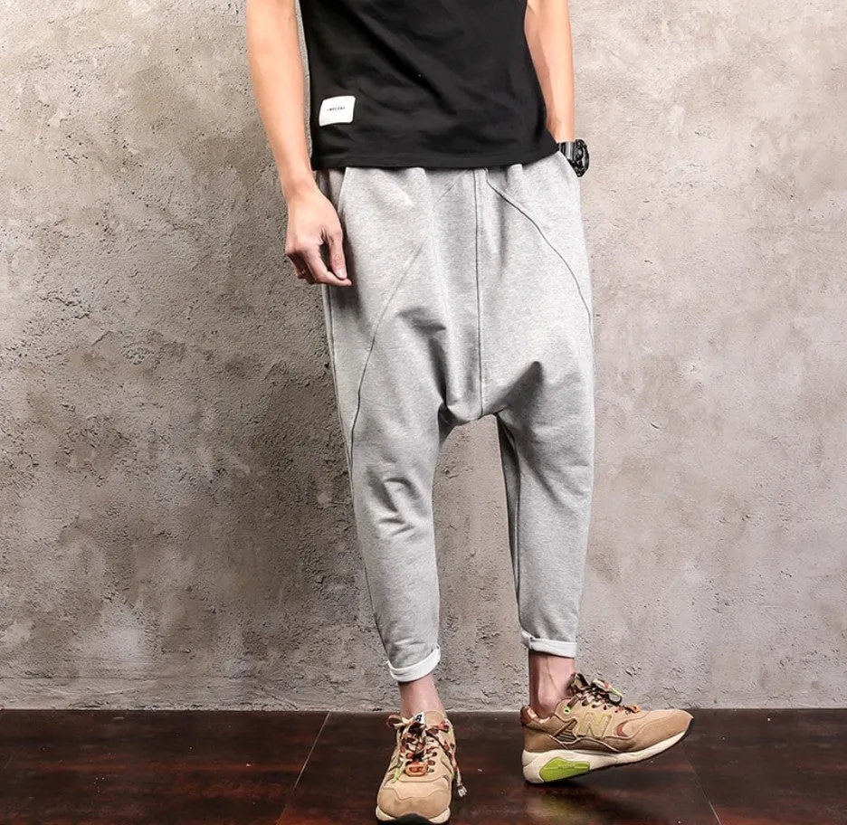 Men's Autumn Cotton Elastic Waist Harem Cross Sweatpants