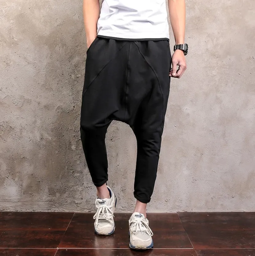 Men's Autumn Cotton Elastic Waist Harem Cross Sweatpants