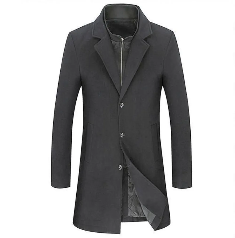 Mens Double Collar Mid Length Overcoat