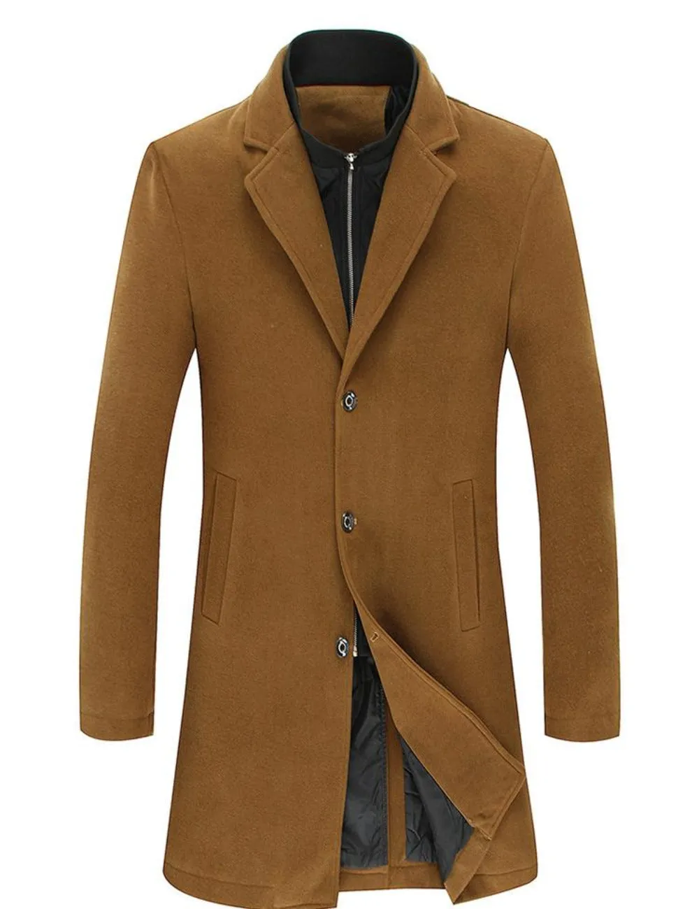 Mens Double Collar Mid Length Overcoat