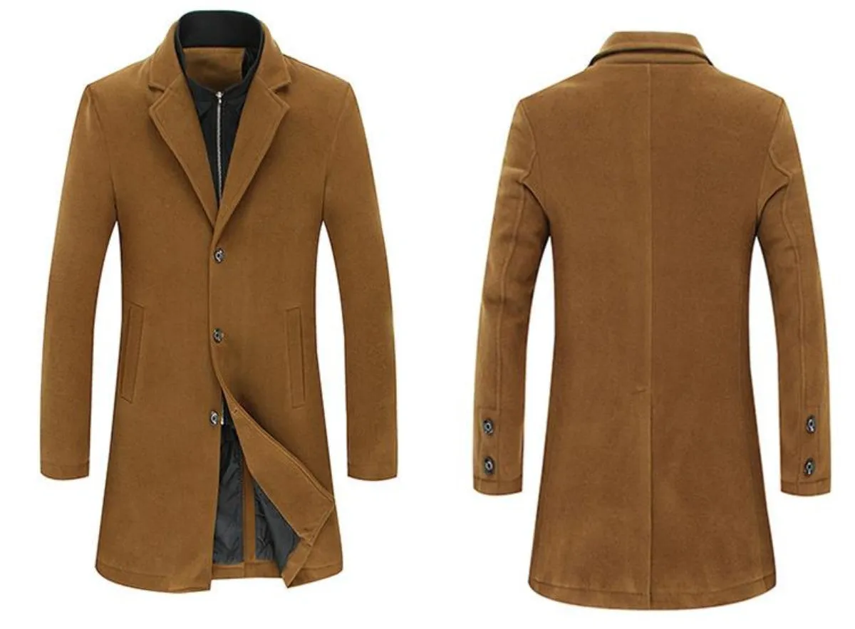 Mens Double Collar Mid Length Overcoat