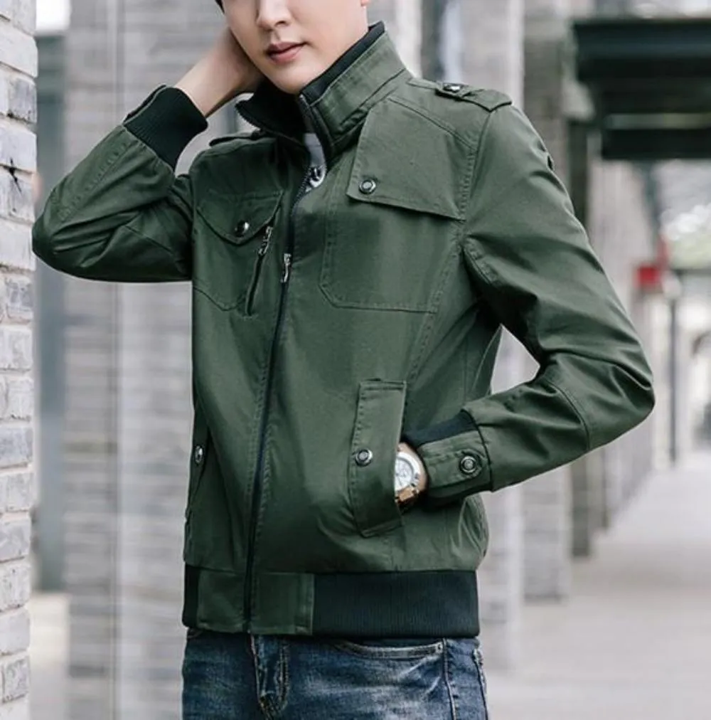 Mens Military Style Zip Up Jacket