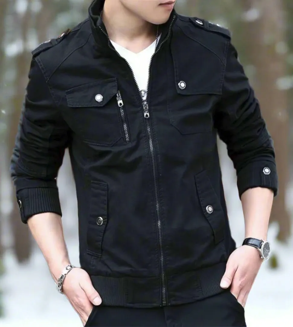 Mens Military Style Zip Up Jacket