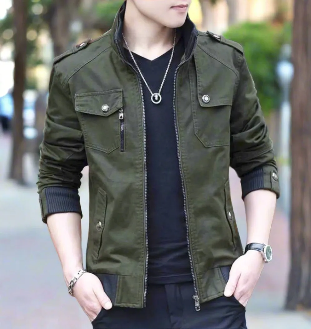 Mens Military Style Zip Up Jacket