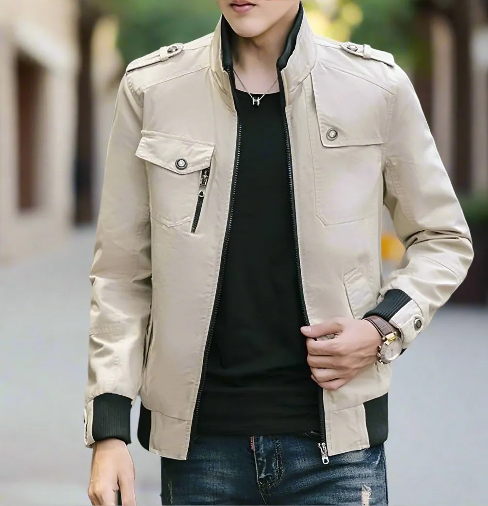 Mens Military Style Zip Up Jacket