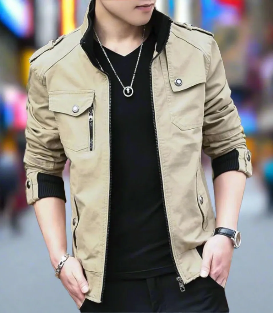 Mens Military Style Zip Up Jacket
