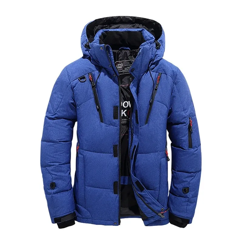 Men's puffer jacket with hood and many pockets